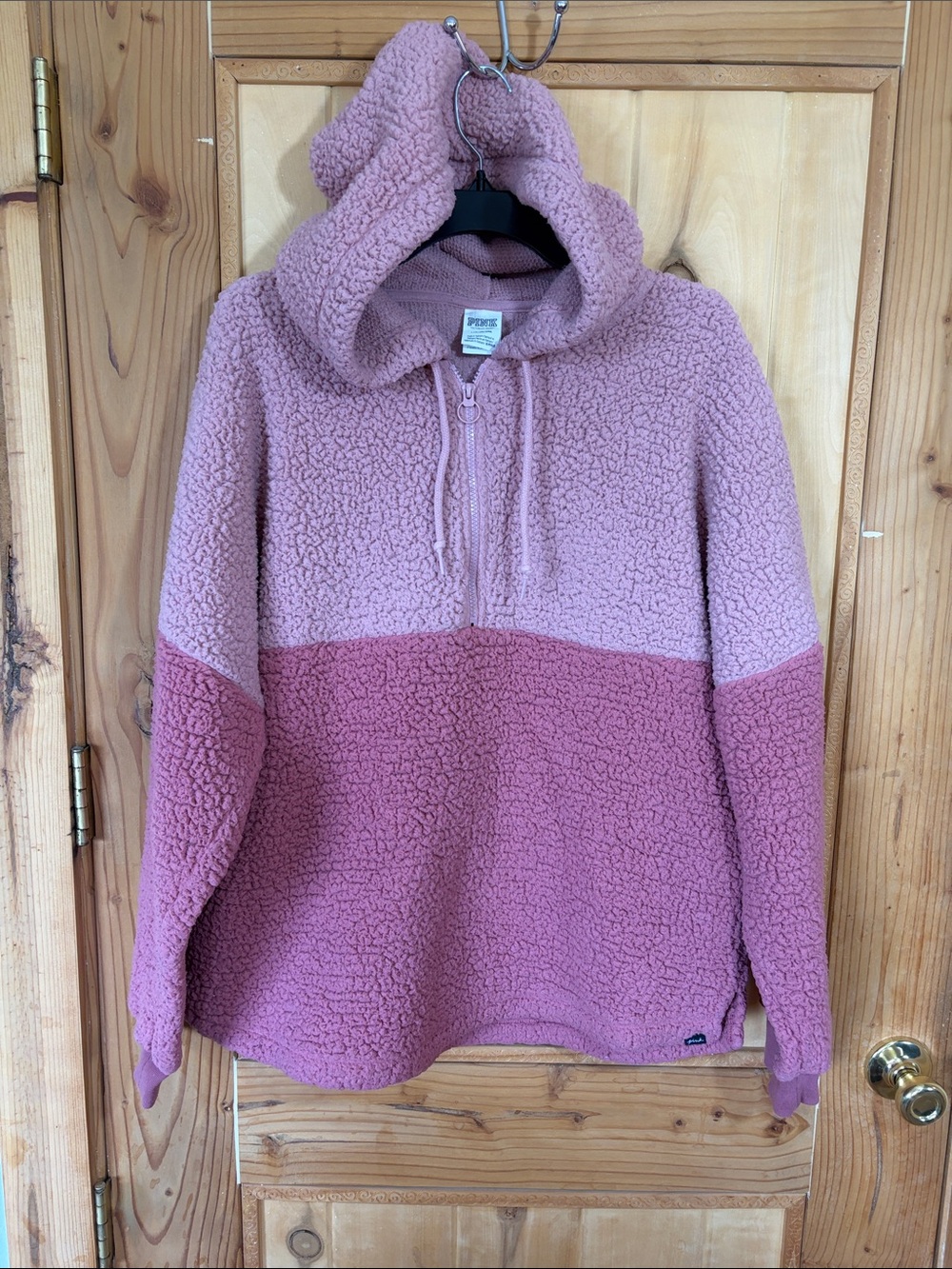 PINK Victoria's Secret Two-Tone Pink Sherpa Half-Zip Hoodie